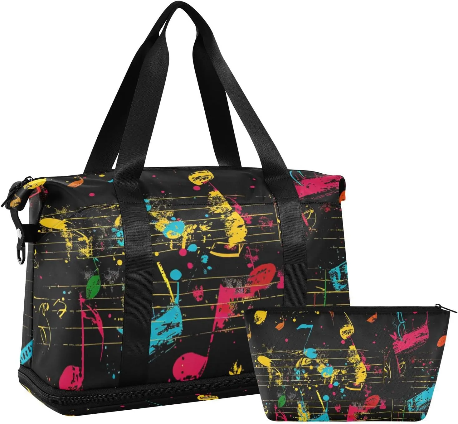 Gothic Style Color Notes Gym Duffel Bag Weekender Travel Overnight Bag with Adjustable Strap for Sports 2 Pcs Set