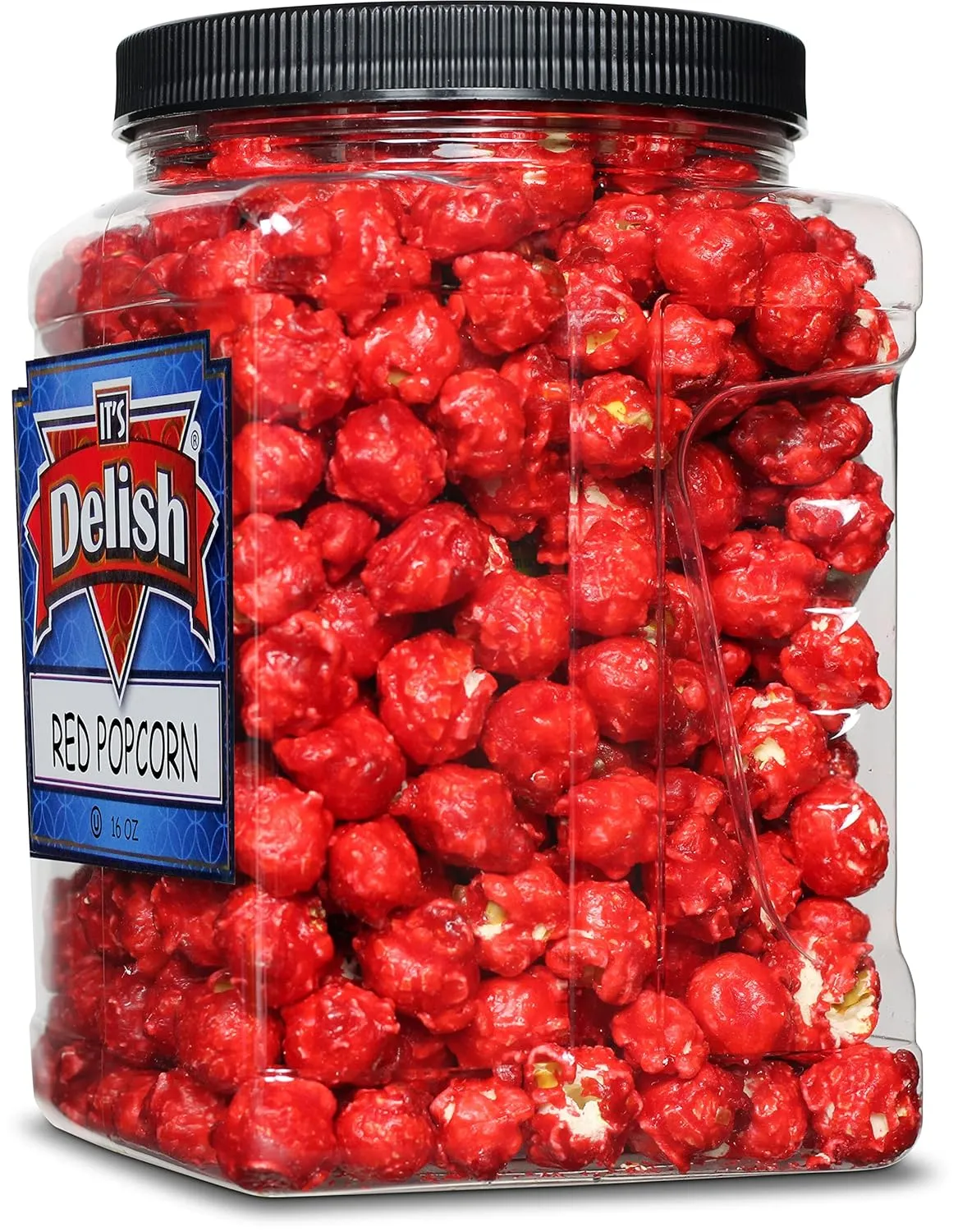 Gourmet Red Cherry Flavored Popcorn by It's Delish, 16 Oz Jumbo Container | Bulk Air Popped Pop Corn Snack - Fruity Red Themed Candy Confetti – Gluten Free, Vegan, Kosher, 1 Count
