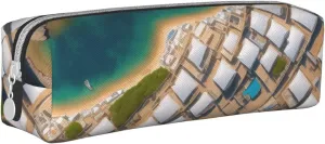 Greek Architecture Printed Patterns Pencil Case Pu Leather Cute Small Pencil Case Pencil Pouch Storage Bag With Zipper