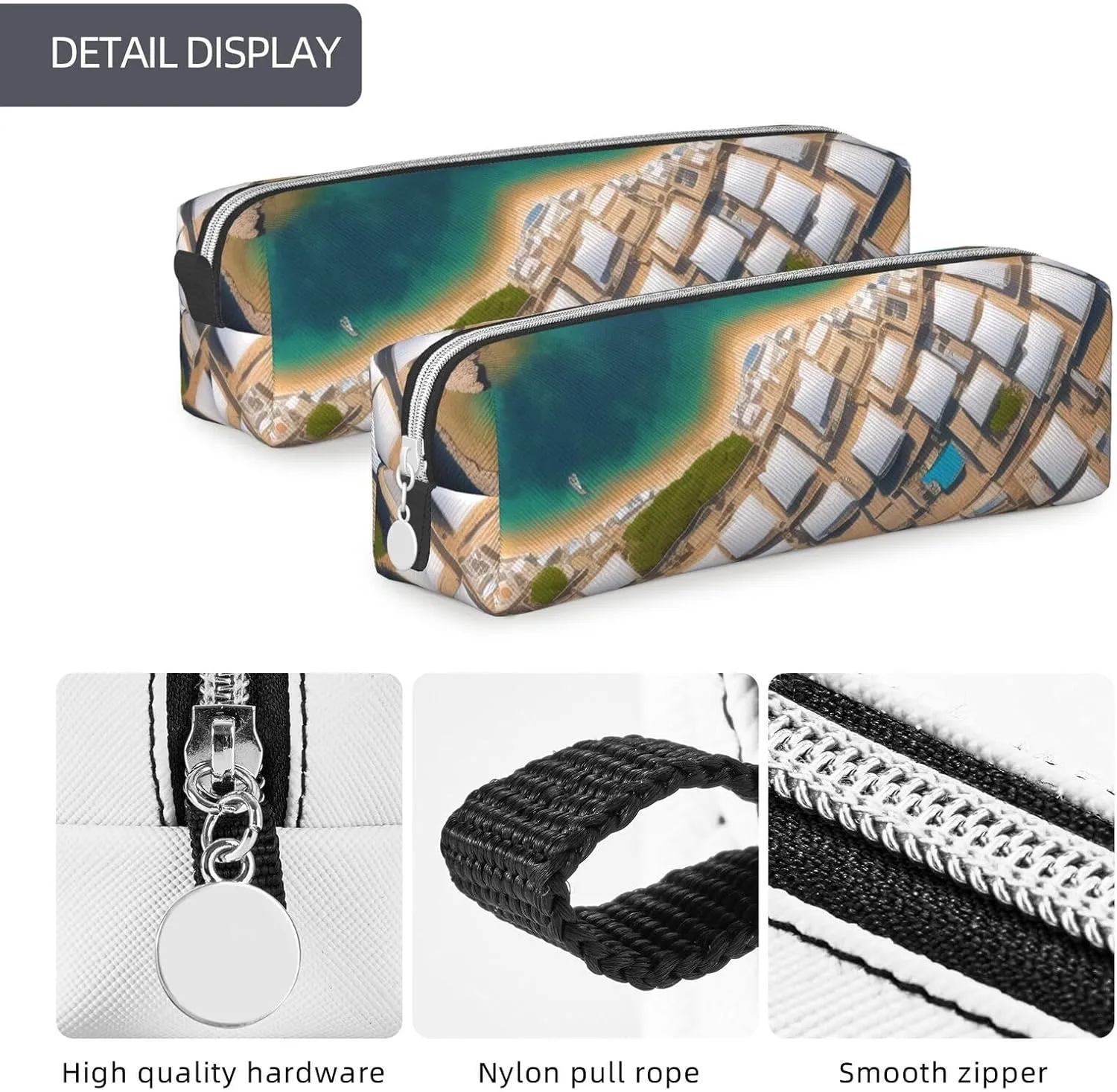 Greek Architecture Printed Patterns Pencil Case Pu Leather Cute Small Pencil Case Pencil Pouch Storage Bag With Zipper