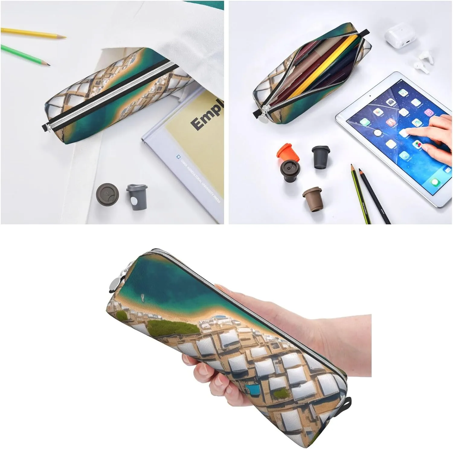 Greek Architecture Printed Patterns Pencil Case Pu Leather Cute Small Pencil Case Pencil Pouch Storage Bag With Zipper