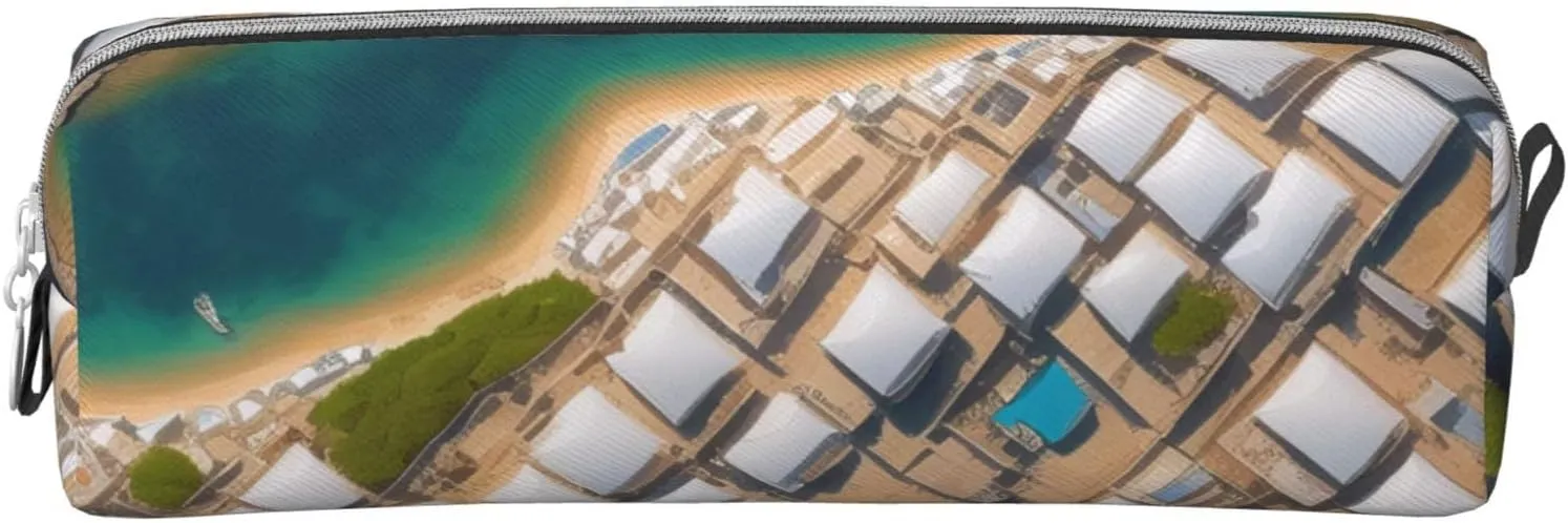Greek Architecture Printed Patterns Pencil Case Pu Leather Cute Small Pencil Case Pencil Pouch Storage Bag With Zipper