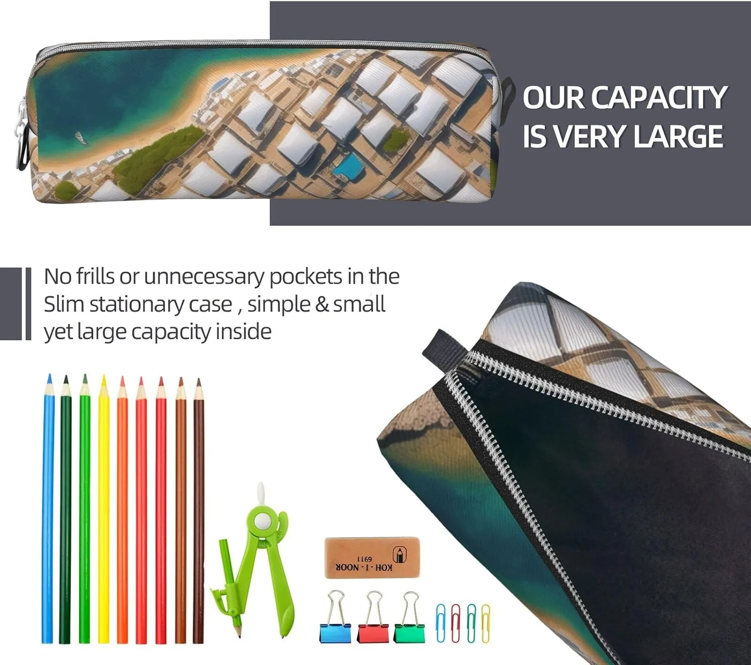 Greek Architecture Printed Patterns Pencil Case Pu Leather Cute Small Pencil Case Pencil Pouch Storage Bag With Zipper