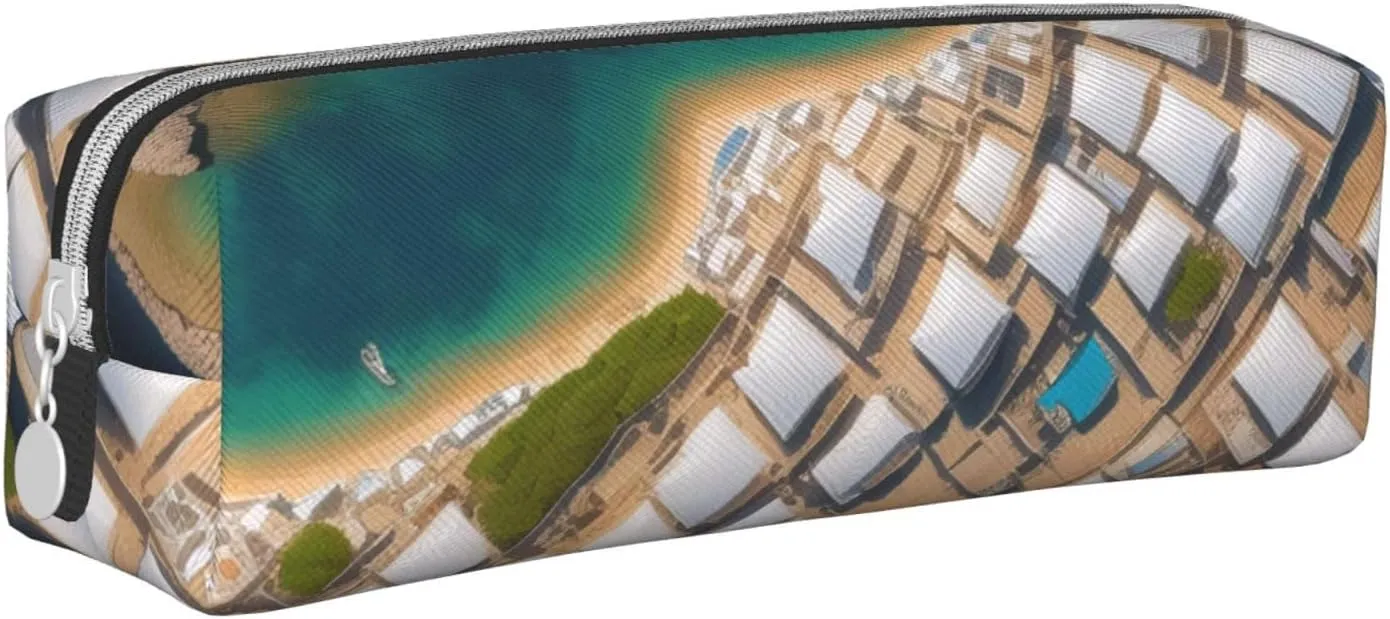 Greek Architecture Printed Patterns Pencil Case Pu Leather Cute Small Pencil Case Pencil Pouch Storage Bag With Zipper