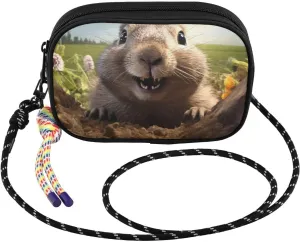 Groundhog Face Funny Crossbody Bags for Women Cell Phone Purses Women's Shoulder Handbag Wallet Purse with Rope Pendant