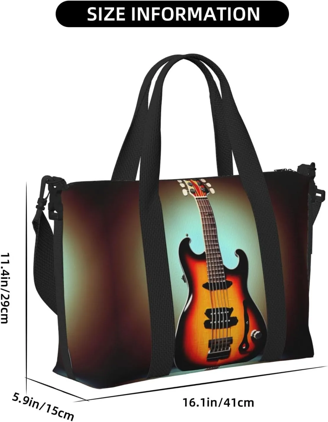 Guitar Bass Music Musical Instrument Travel Bags, Weekender Carry On For Women, Sports Gym Bag, Workout Duffel Bag,Overnight