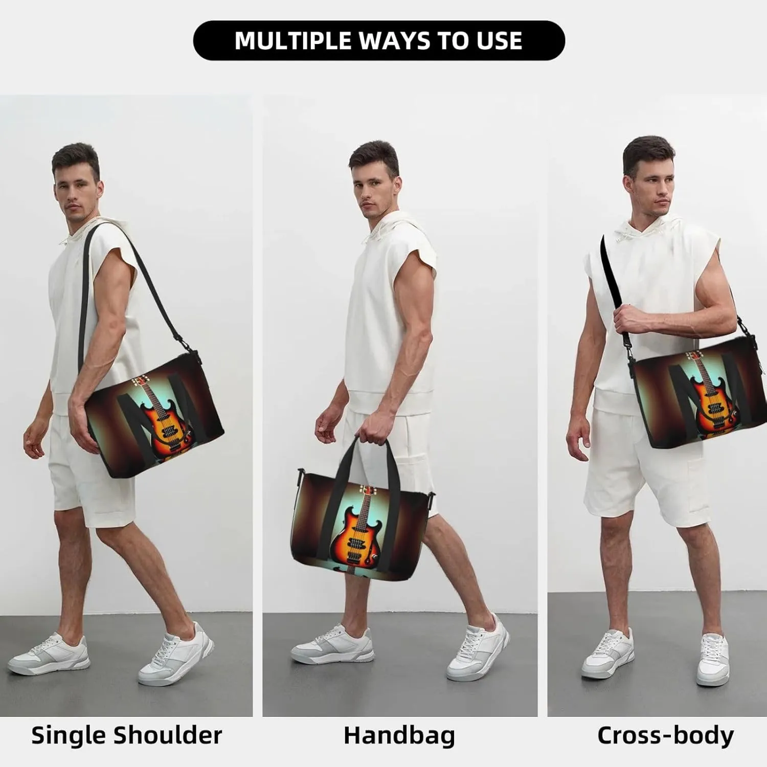 Guitar Bass Music Musical Instrument Travel Bags, Weekender Carry On For Women, Sports Gym Bag, Workout Duffel Bag,Overnight