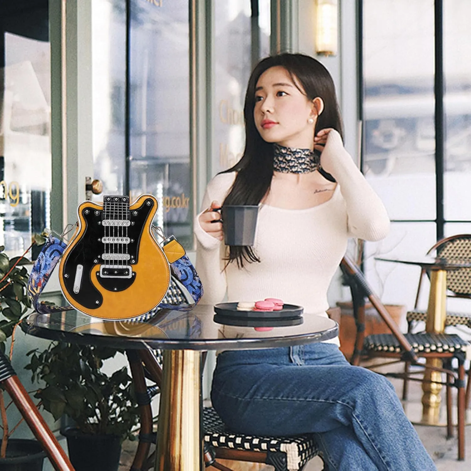 Guitar Purse Unique Chic PU Leather 11x4x12 in Zipper Closure Piano Shoulder Bag with Adjustable Strap Scratch-Resistant Crossbody Bag for Girls and Women Gift (Yellow), Guitar Purse