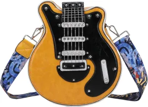 Guitar Purse Unique Chic PU Leather 11x4x12 in Zipper Closure Piano Shoulder Bag with Adjustable Strap Scratch-Resistant Crossbody Bag for Girls and Women Gift (Yellow), Guitar Purse