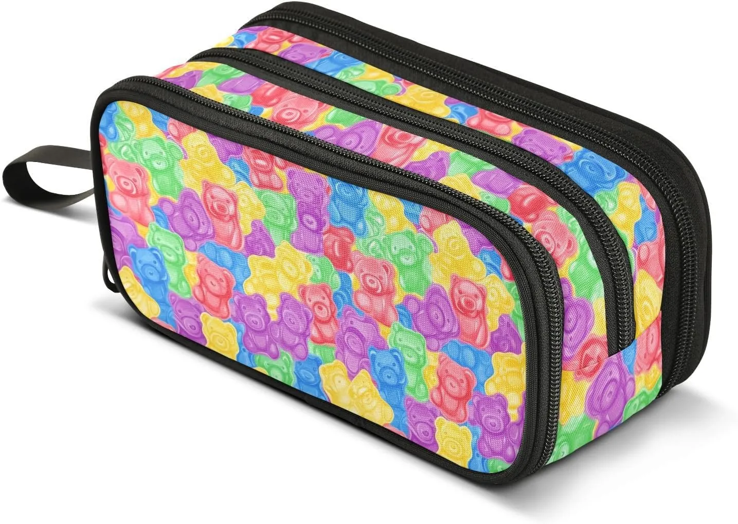 GuoChe Colorful Sweet Jelly Bears Nylon Large Zippered Pencil Bag High Capacity Pencil Case For College Stationery for Office Woman