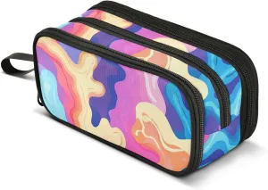 GuoChe Watercolor Waves Rainbow Nylon Pencil Bags For School Big Capacity Pencil Cases For College Stationery Bag for School Man
