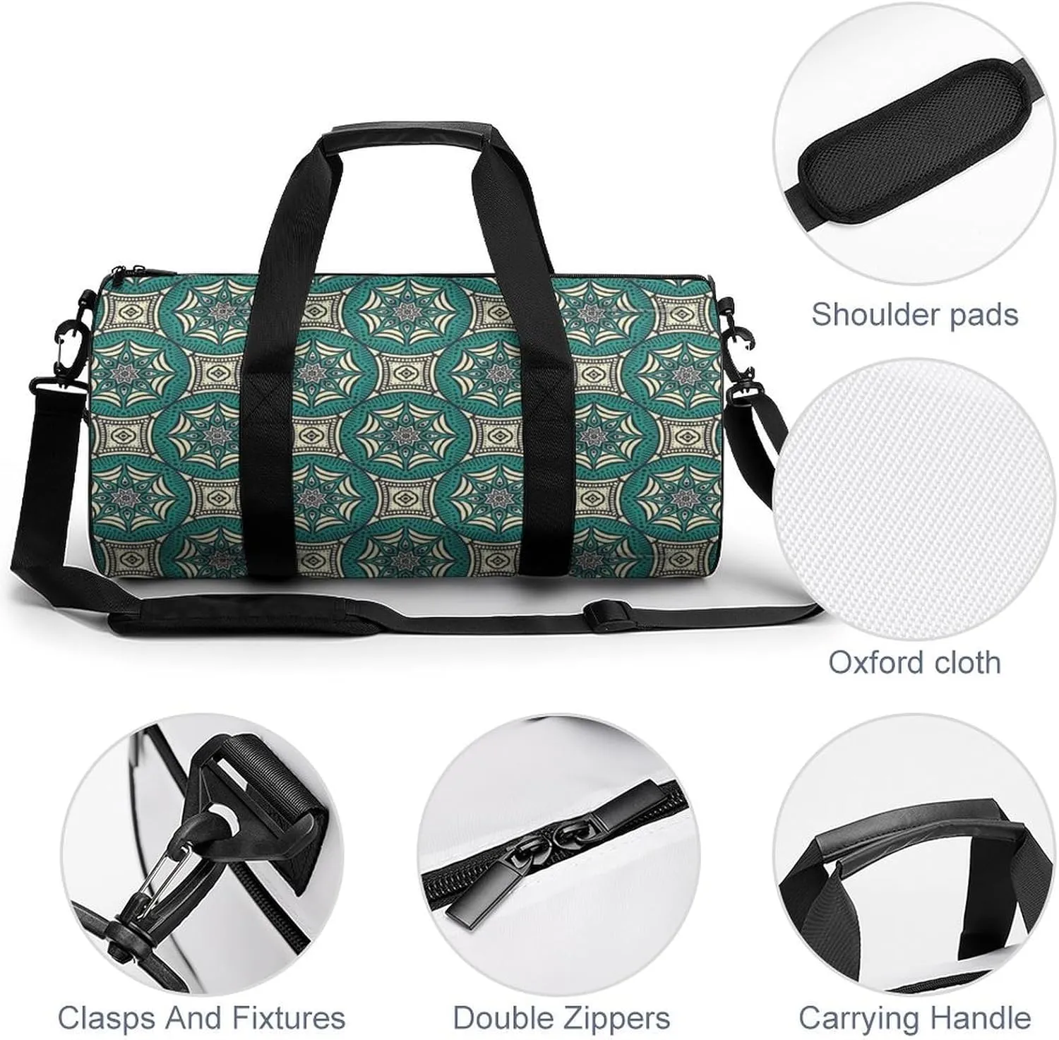 Gym Bag for Men Women Lightweight Sports Duffle Bag with Multiple Compartments Cylindrical Gym Bag for Fitness Travel And Outdoor Activities Ater Resistant Yoga Bag Training Bag Geometric Harmony