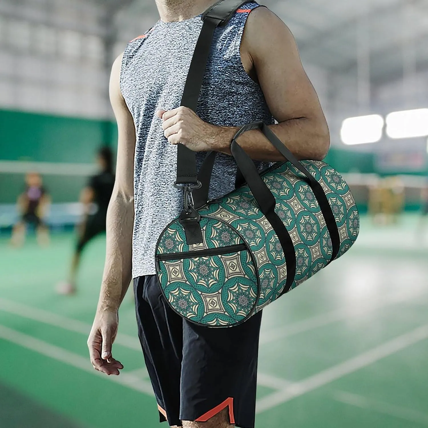 Gym Bag for Men Women Lightweight Sports Duffle Bag with Multiple Compartments Cylindrical Gym Bag for Fitness Travel And Outdoor Activities Ater Resistant Yoga Bag Training Bag Geometric Harmony