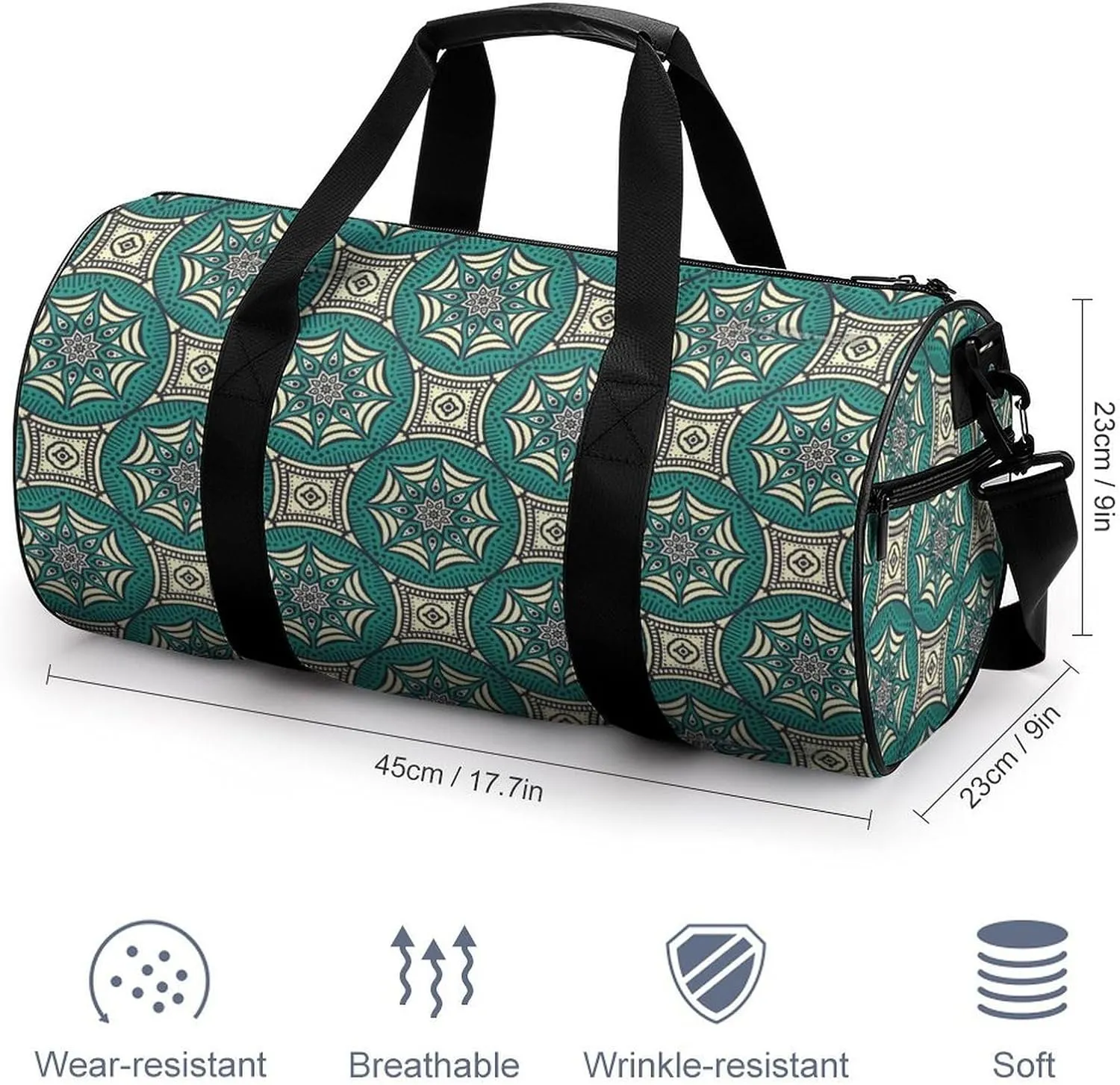 Gym Bag for Men Women Lightweight Sports Duffle Bag with Multiple Compartments Cylindrical Gym Bag for Fitness Travel And Outdoor Activities Ater Resistant Yoga Bag Training Bag Geometric Harmony
