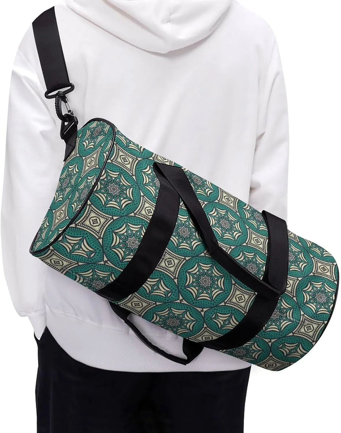 Gym Bag for Men Women Lightweight Sports Duffle Bag with Multiple Compartments Cylindrical Gym Bag for Fitness Travel And Outdoor Activities Ater Resistant Yoga Bag Training Bag Geometric Harmony