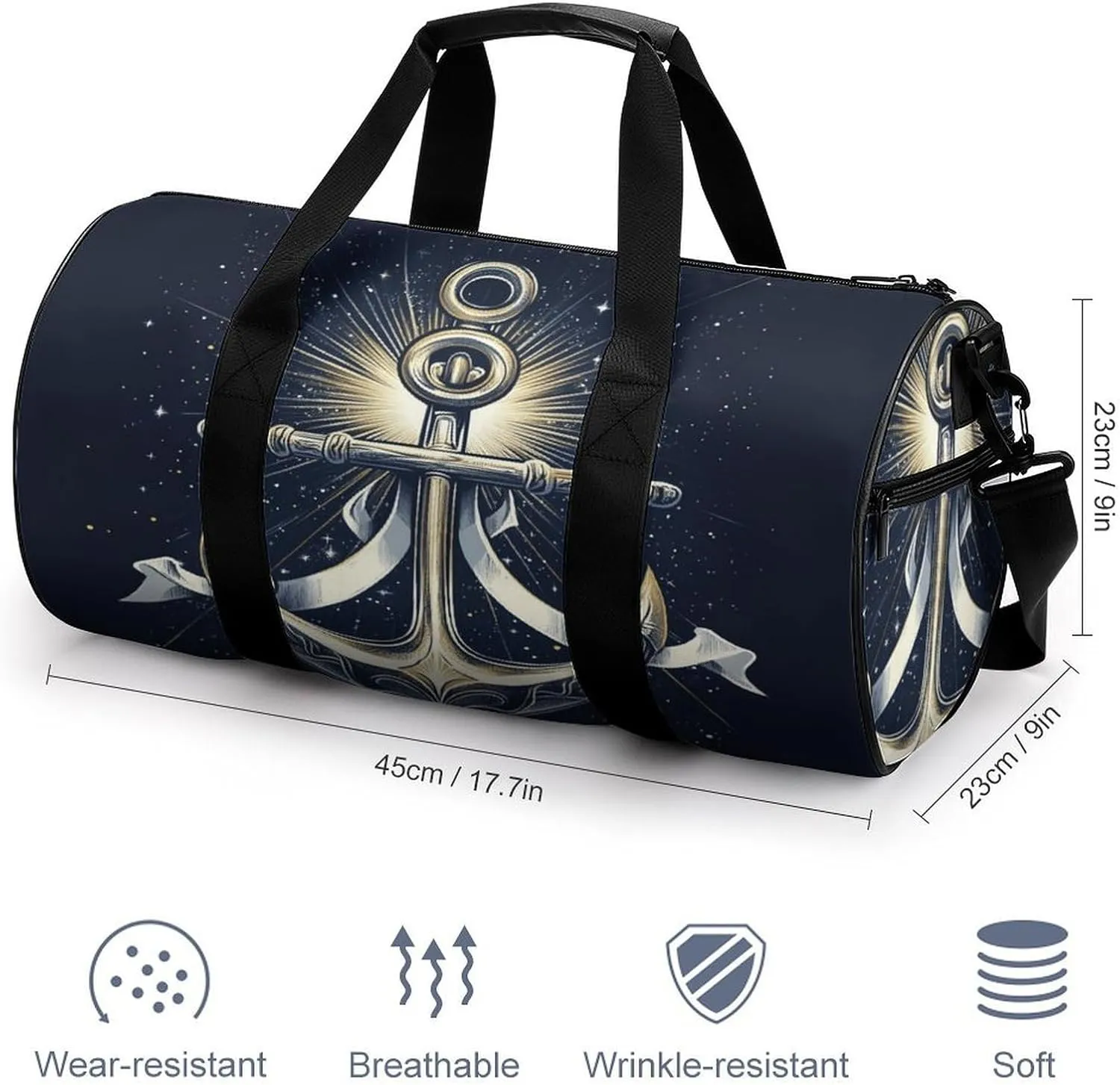 Gym Bag for Men Women Lightweight Sports Duffle Bag with Multiple Compartments Cylindrical Gym Bag for Fitness Travel And Outdoor Activities Ater Resistant Yoga Bag Training Bag Nautical Glow