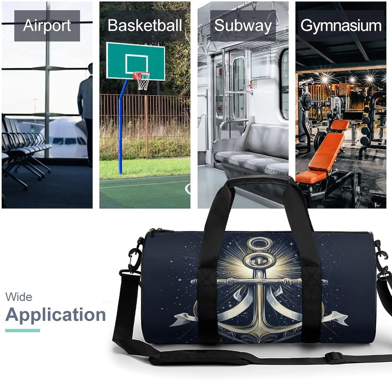 Gym Bag for Men Women Lightweight Sports Duffle Bag with Multiple Compartments Cylindrical Gym Bag for Fitness Travel And Outdoor Activities Ater Resistant Yoga Bag Training Bag Nautical Glow
