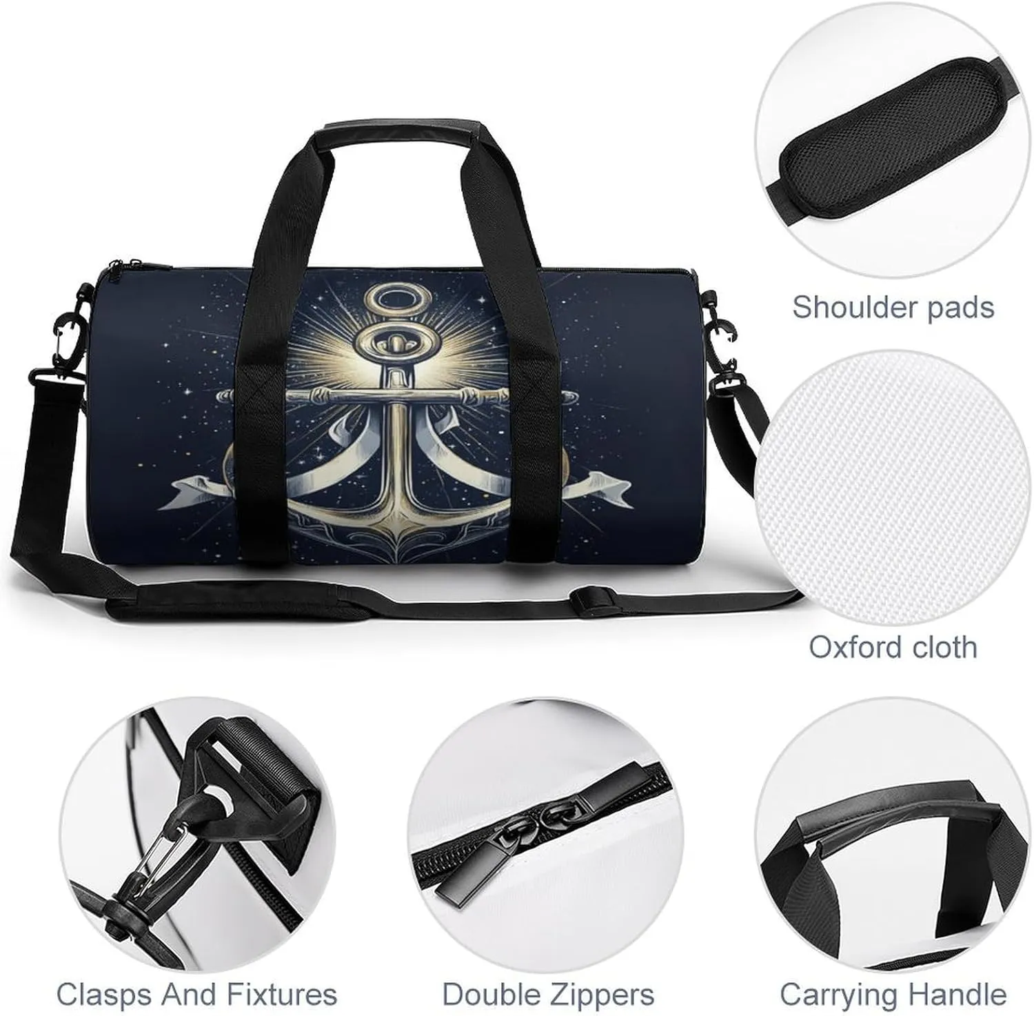 Gym Bag for Men Women Lightweight Sports Duffle Bag with Multiple Compartments Cylindrical Gym Bag for Fitness Travel And Outdoor Activities Ater Resistant Yoga Bag Training Bag Nautical Glow