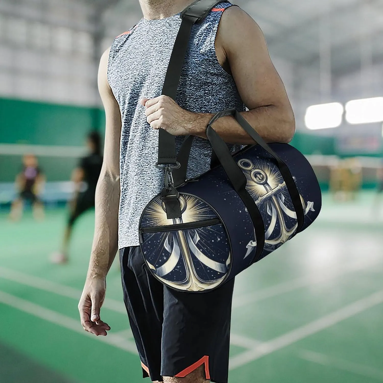 Gym Bag for Men Women Lightweight Sports Duffle Bag with Multiple Compartments Cylindrical Gym Bag for Fitness Travel And Outdoor Activities Ater Resistant Yoga Bag Training Bag Nautical Glow