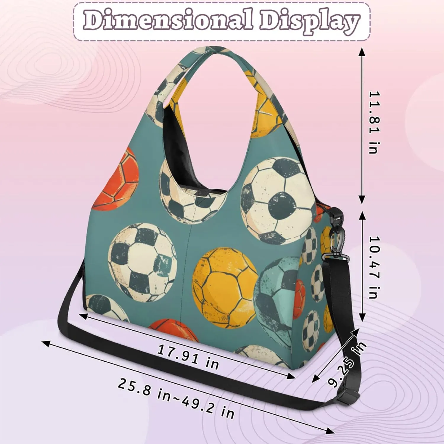 Gym Bag for Women Sport Soccer Print Duffel Bag with Shoe Compartment and Yoga Mat Holder Portable Weekender Bags Travel Tote Bags