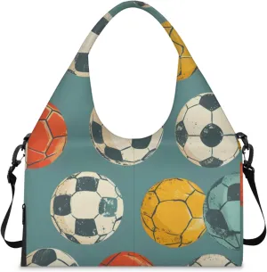 Gym Bag for Women Sport Soccer Print Duffel Bag with Shoe Compartment and Yoga Mat Holder Portable Weekender Bags Travel Tote Bags