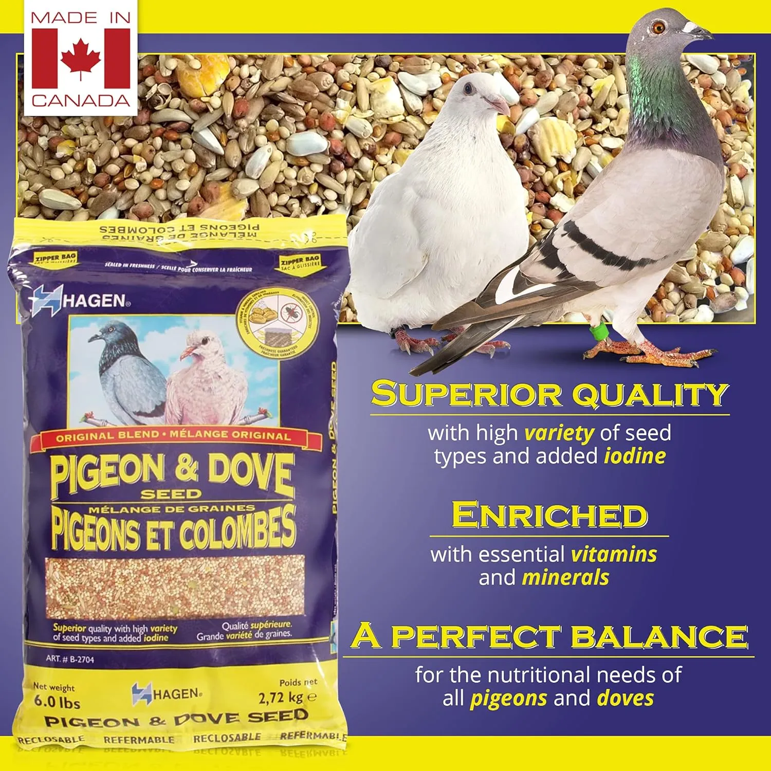 Hagen Pigeon & Dove Seed, Nutritionally Complete Bird Food, original version, 6 Pound (Pack of 1) (B2704)