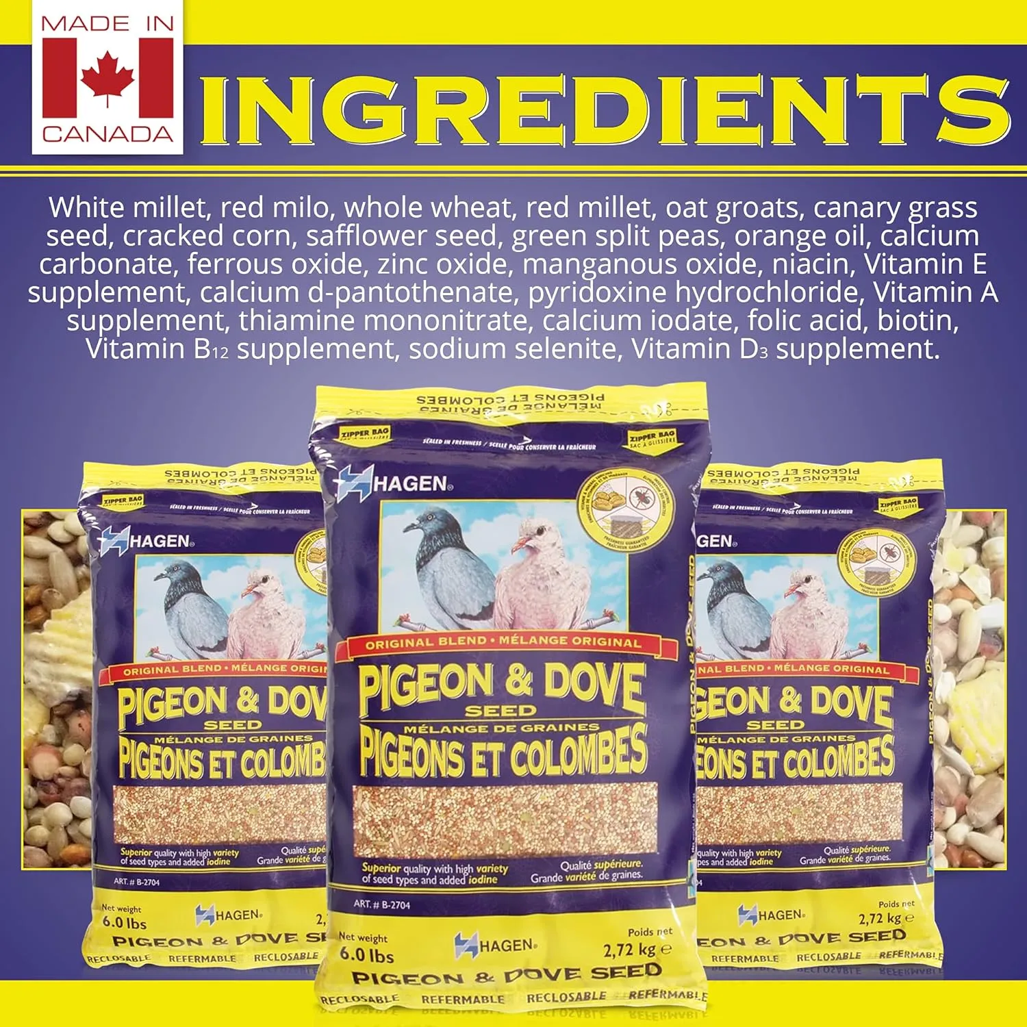 Hagen Pigeon & Dove Seed, Nutritionally Complete Bird Food, original version, 6 Pound (Pack of 1) (B2704)
