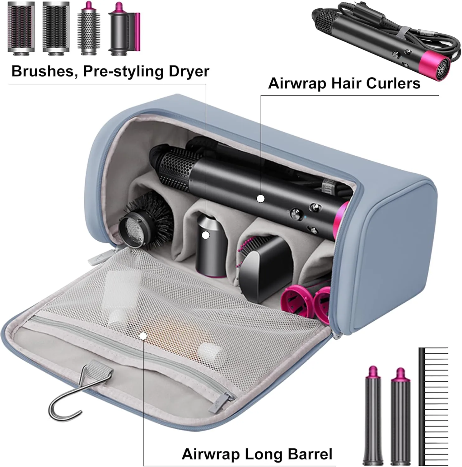 Hair Dryer Travel Case, Portable Hairdryer Storage Bag with Hanging Hook, Waterproof Hair Dryers Organizer Bags