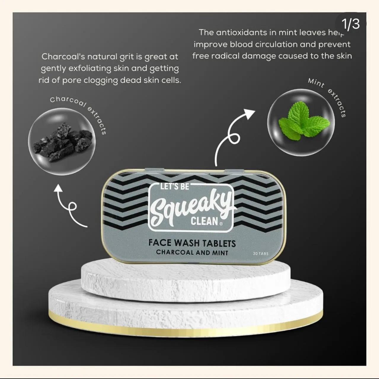 Hand Made 30 Unisex Face Wash Tablets (Charcoal And Mint) In Tin - Pack of 2 | For Healthy & Glowing Skin And Gentle Exfoliating Facial Cleanser | Travel & Pocket Friendly | Non-Toxic