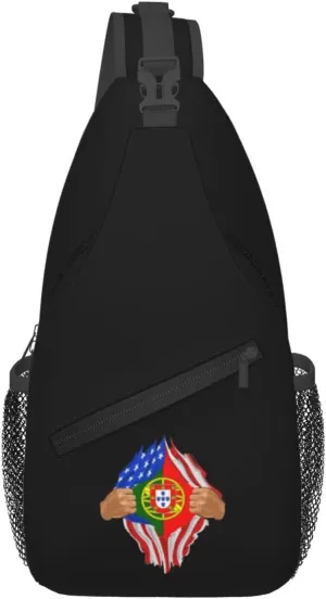 Hand Tear Flag Of Portugal Crossbody Bags For Women Men Chest Backpack Gym Shoulder Bag Travel Outdoor Sports Casual Crossbody Bags