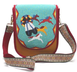 Handmade Beaded Bag,Native American Style Canvas Crossbody Unisex Handbag With Adjustable Strap,Seed Beaded Shoulder Handbag.