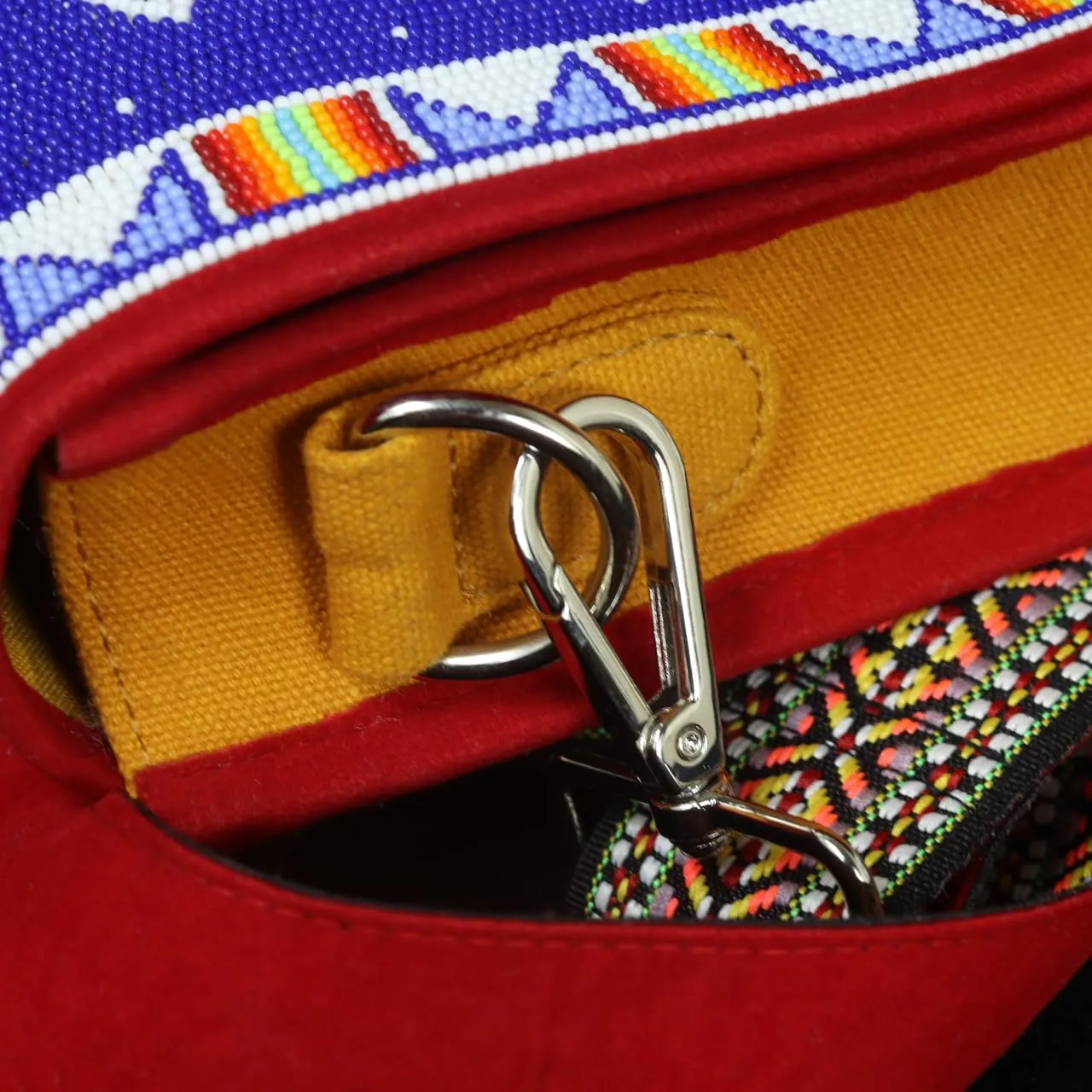 Handmade Beaded Bag,Native American Style Canvas Crossbody Unisex Handbag With Adjustable Strap,Seed Beaded Shoulder Handbag.