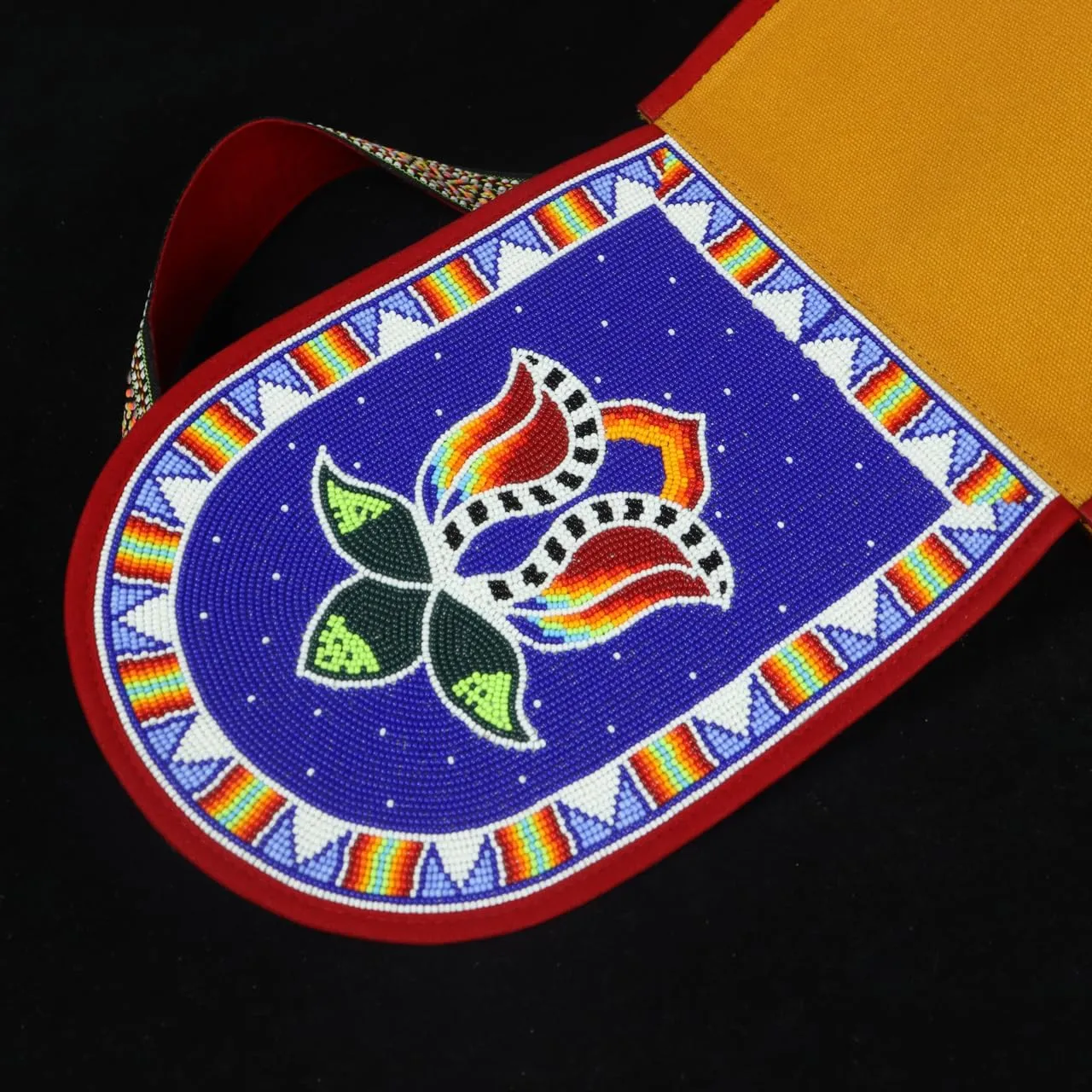 Handmade Beaded Bag,Native American Style Canvas Crossbody Unisex Handbag With Adjustable Strap,Seed Beaded Shoulder Handbag.