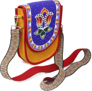 Handmade Beaded Bag,Native American Style Canvas Crossbody Unisex Handbag With Adjustable Strap,Seed Beaded Shoulder Handbag.