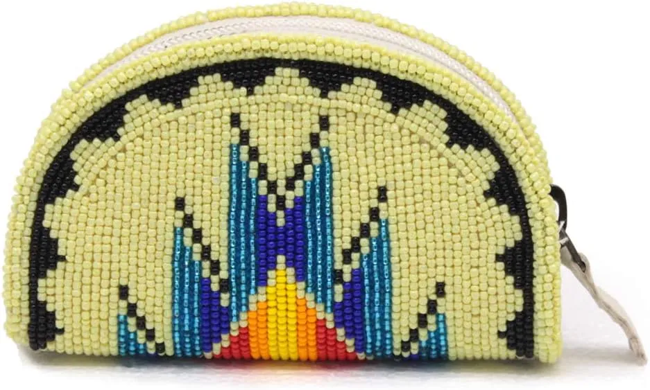 Handmade Beaded Coin Purse, Zippered Change Pouch for Women, Seed Beads Native American Style Beaded Coin Wallet, Boho bags, Wallets for her (Pastel Yellow)