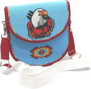 Handmade Beaded Handbag Native American Style Bag Seed Beads Crossbody bag Beaded Shoulder Unisex Handbag. (Turquoise Blue)