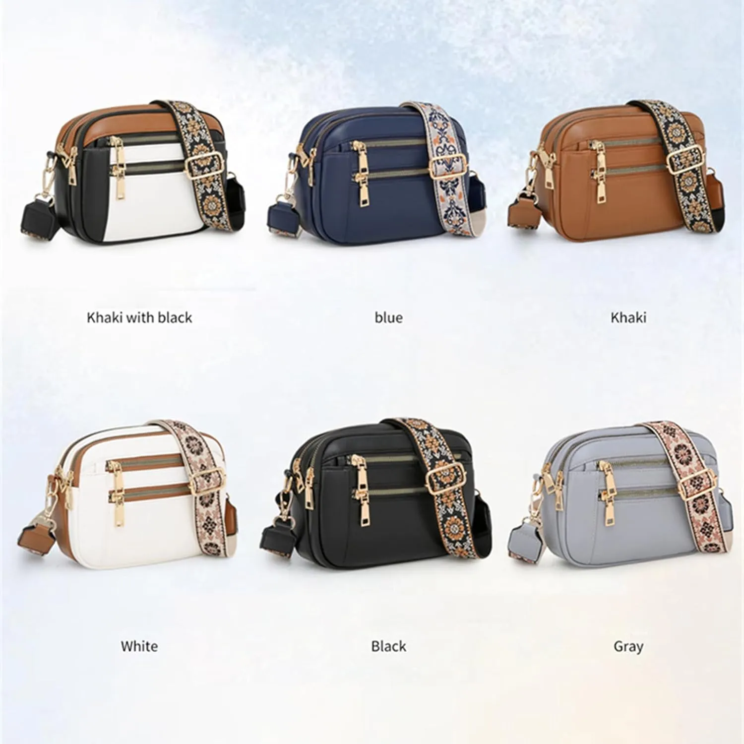 Handmade Colorful Straps Crossbody Leather Bags & Purse, Waterproof Multi-pocket Crossbody Bag for Women