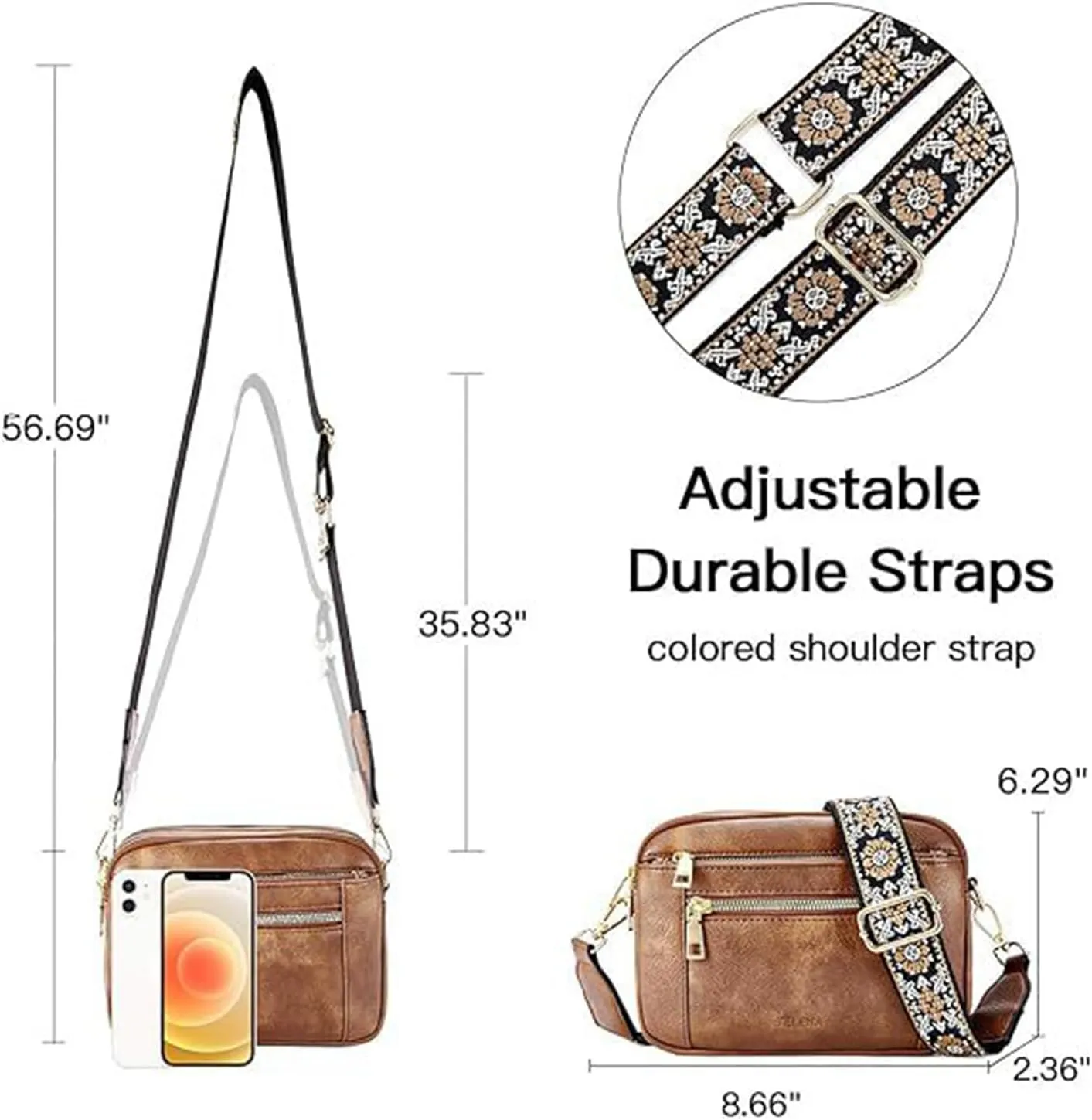 Handmade Colorful Straps Crossbody Leather Bags & Purse, Waterproof Multi-pocket Crossbody Bag for Women