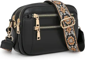 Handmade Colorful Straps Crossbody Leather Bags & Purse, Waterproof Multi-pocket Crossbody Bag for Women