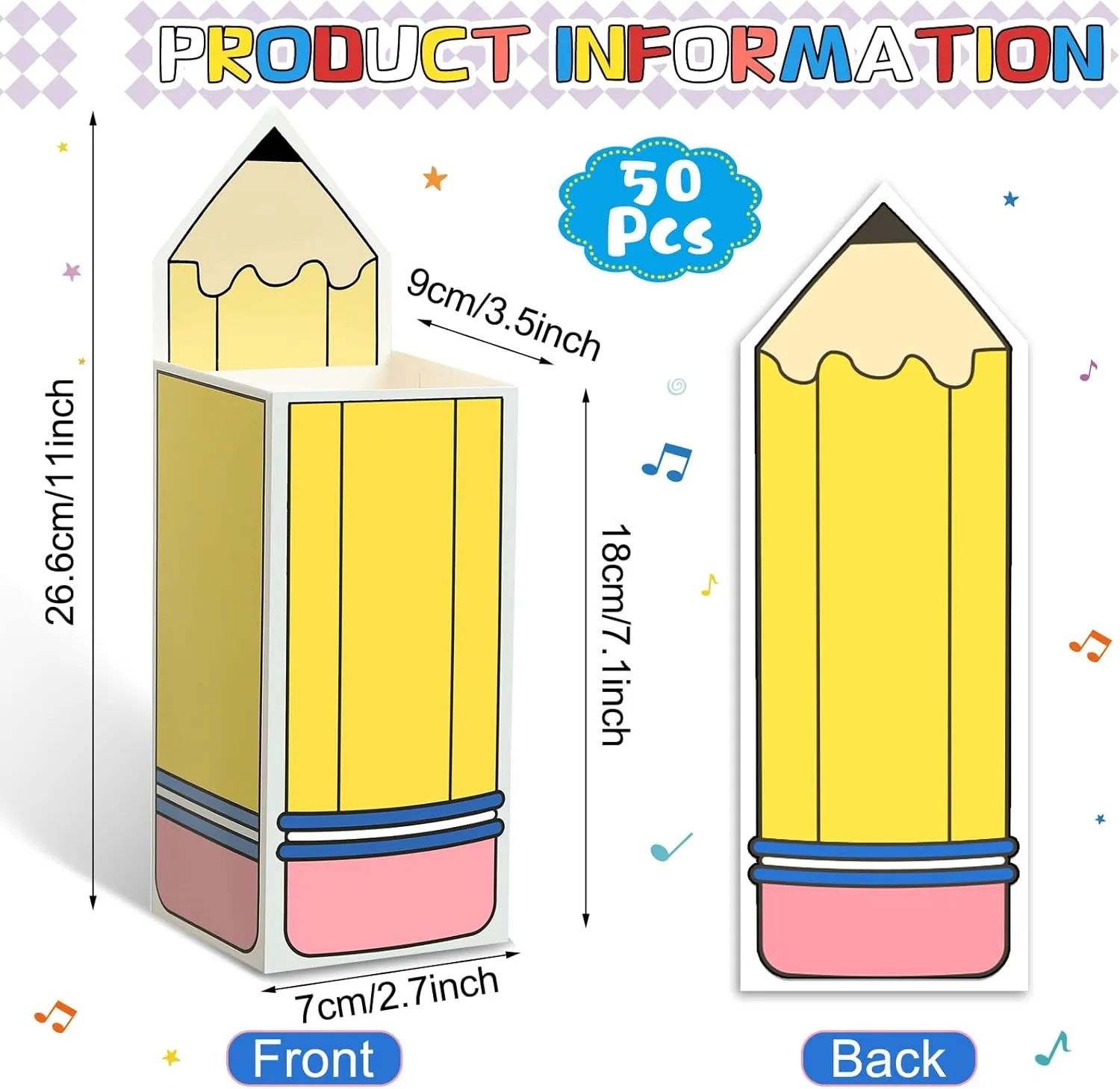 Harloon 50 Pcs 24 Pcs Back to School Pencil Candy Boxes Popcorn Holder Bulk End of Year Student Gift from Teacher Grad Party Favor Treat Box for Preschool Kindergarten Graduation Classroom Decoration