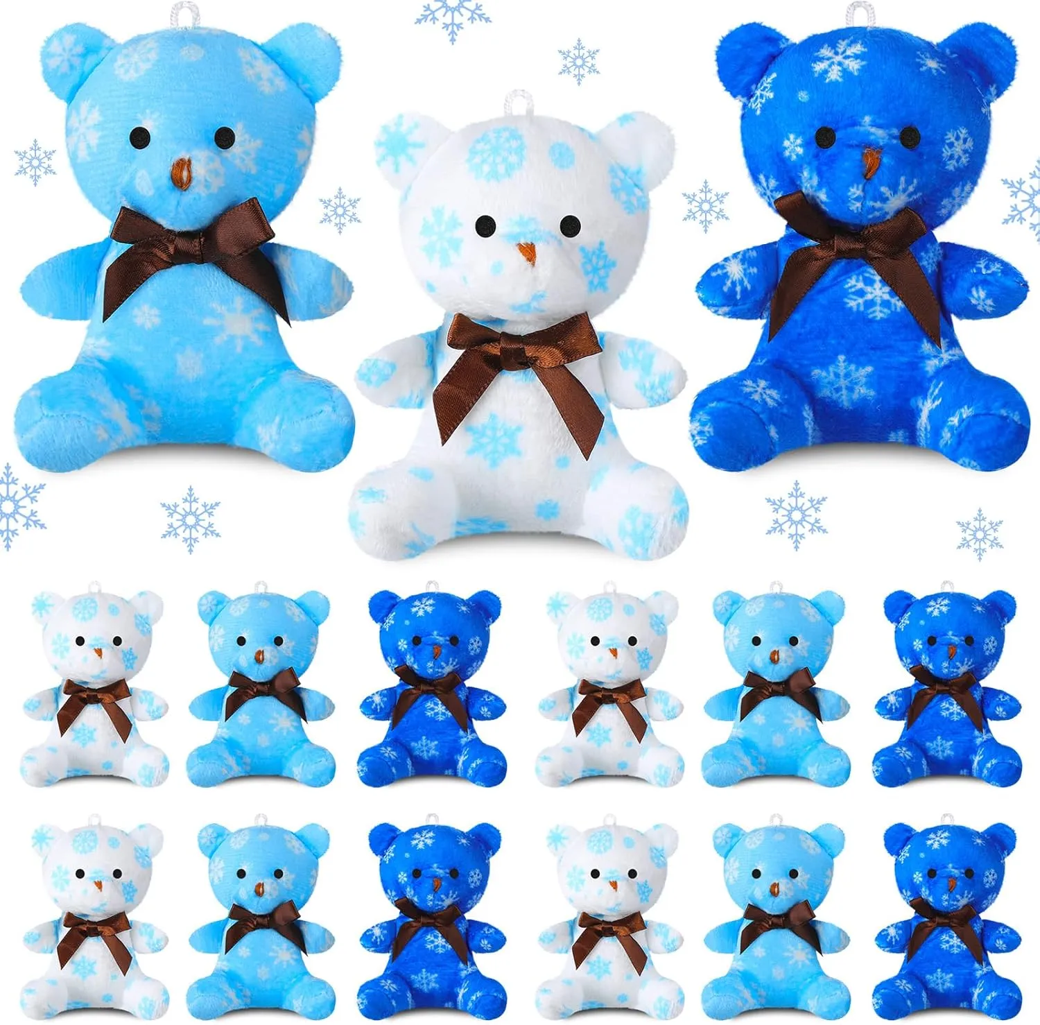 Haull 18 Pcs Winter Snowflake Heart Shaped Stuffed Animals Bears Bulk Gifts Plush Bears Bulk Mini Soft Stuffed Toys Small Cute Plush Toy 4" for Kids Adults Party Favors Home
