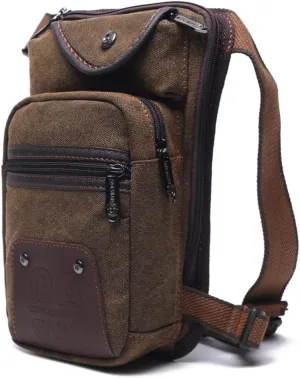 Hebetag Canvas Drop Leg Bag Hiking Waist Pack for Men Outdoor Travel Sports Tactical Climbing Fishing Cycling Fanny Pouch Packet Casual Camping Sling Daypack, Brown