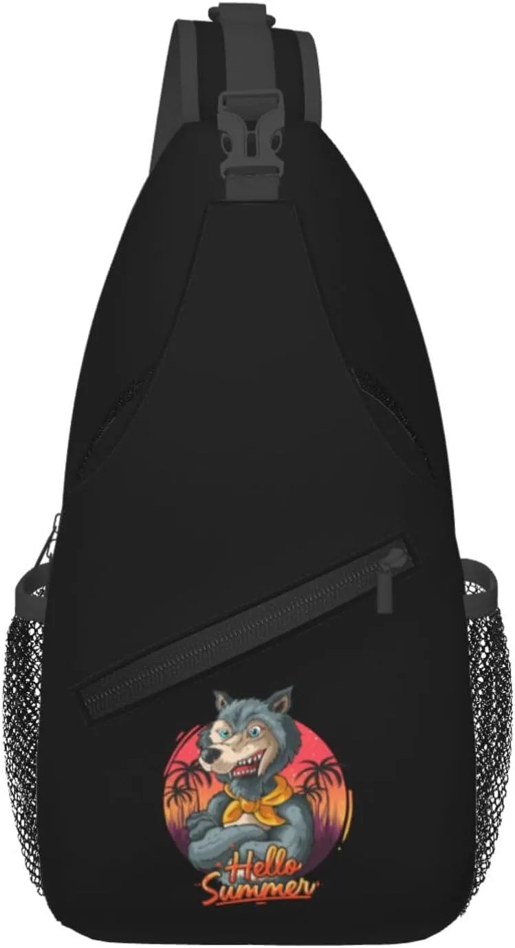 Hello Summer Handsome Wolf Crossbody Bags For Women Men Chest Backpack Gym Shoulder Bag Travel Outdoor Sports Casual Crossbody Bags