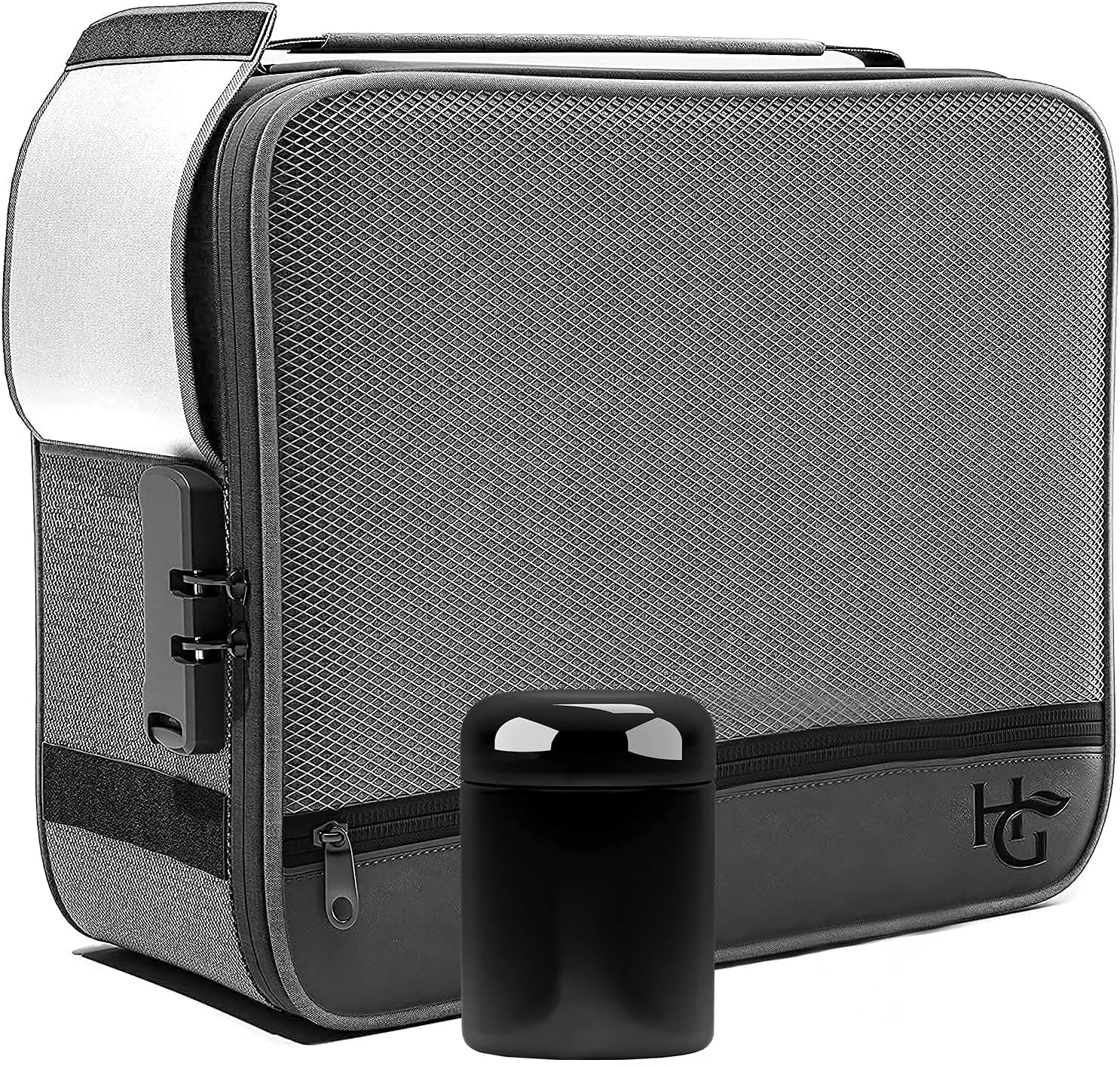 Herb Guard Extra Large Smell Proof Case with Combination Lock (Smell Proof Box Holds Herbs, Spices, Teas and Dried Foods) Comes with Smell Proof Jar, Built In Tray, Travel Bags