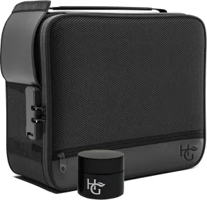Herb Guard Large Smell Proof Bag & Case with Combination Lock (Holds Up to 3 Ounces) - includes YKK Zippers, 50ml Smell Proof Container and Jar, Built in Tray & Travel Bags (Black)