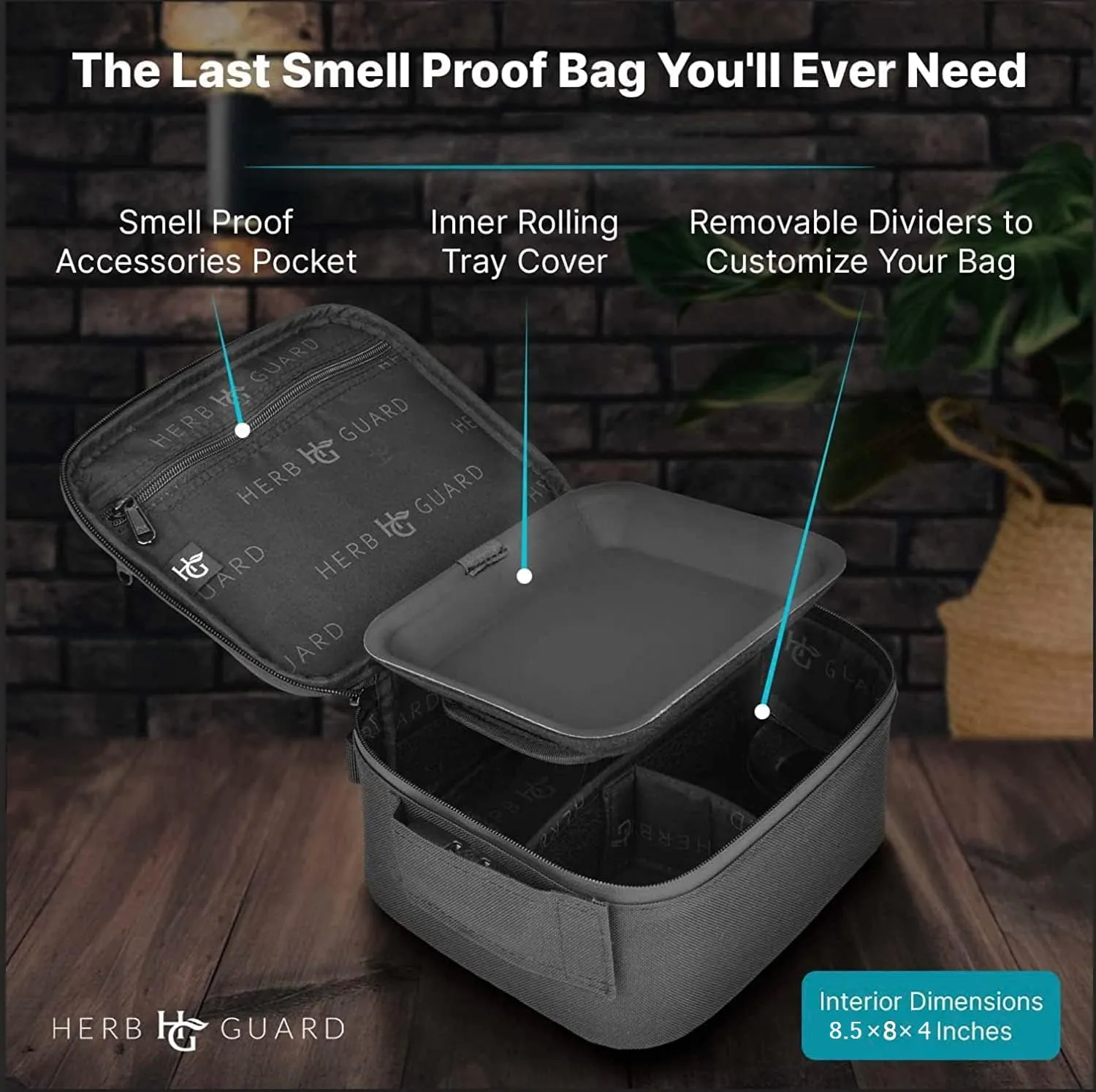 Herb Guard Large Smell Proof Bag & Case with Combination Lock (Holds Up to 3 Ounces) - includes YKK Zippers, 50ml Smell Proof Container and Jar, Built in Tray & Travel Bags (Black)