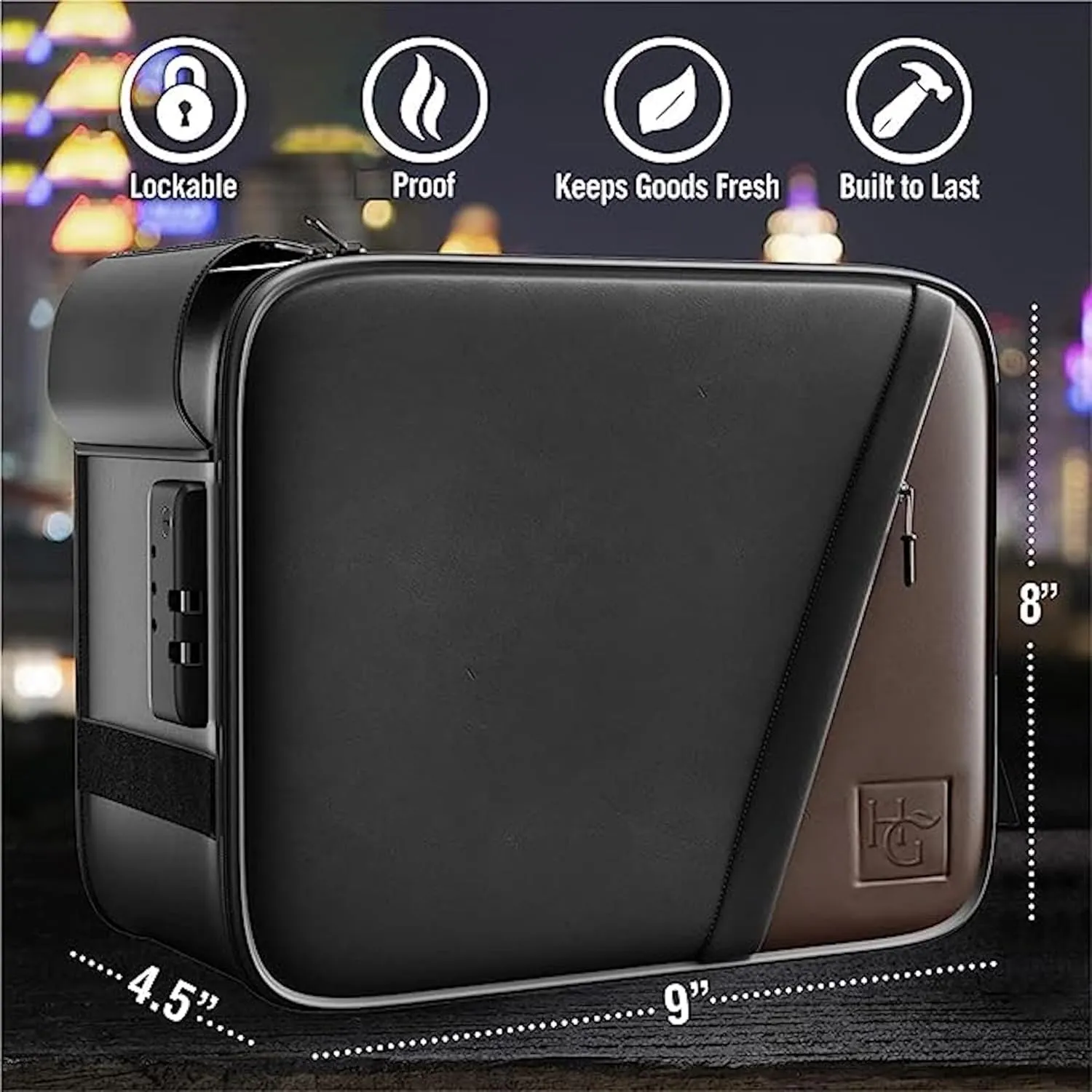 Herb Guard Leather Large Case with Combination Lock (Holds 2 to 3 Ounces) - Includes YKK Zippers, Ultraviolet Jar, Built -In Tray, Protective Shell for Glass Pieces