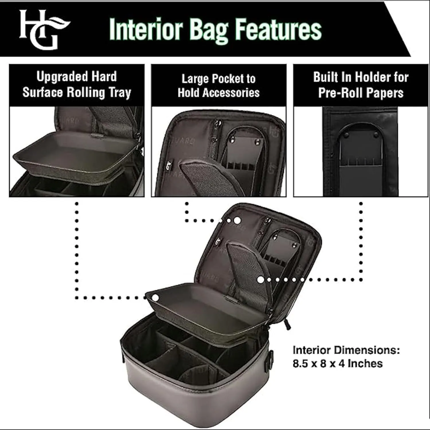 Herb Guard Leather Large Case with Combination Lock (Holds 2 to 3 Ounces) - Includes YKK Zippers, Ultraviolet Jar, Built -In Tray, Protective Shell for Glass Pieces