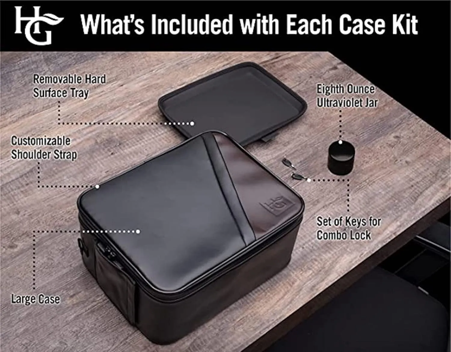 Herb Guard Leather Large Case with Combination Lock (Holds 2 to 3 Ounces) - Includes YKK Zippers, Ultraviolet Jar, Built -In Tray, Protective Shell for Glass Pieces