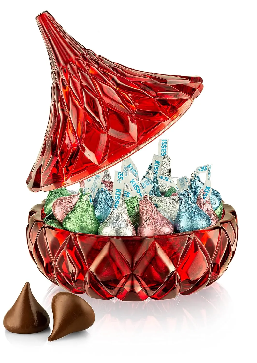 Hershey Easter Kisses - 1 Pounds Hershey Kisses with Red Crystal Hersheys Kiss Candy Dish - Individually Wrapped Hershey Kisses Milk Chocolate - Best Gift Idea (EASTER)